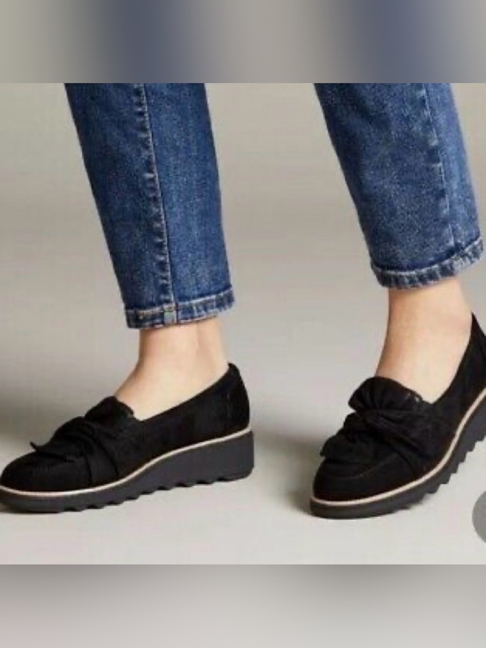 Clarks Black Suede Knotted Slip-On Loafers Size 9.5
